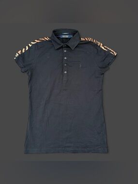 Women Ralph Lauren black polo shirt with tiger stripe sleeves Size S #golfwear